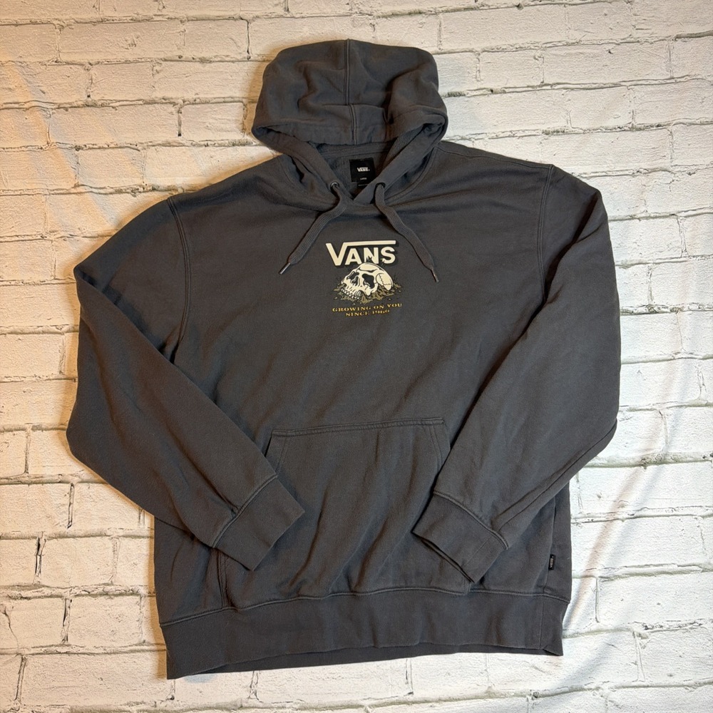 Vans Sweatshirt Mens Size L Gray Pullover Hoodie  With Vans Off The Wall Skull